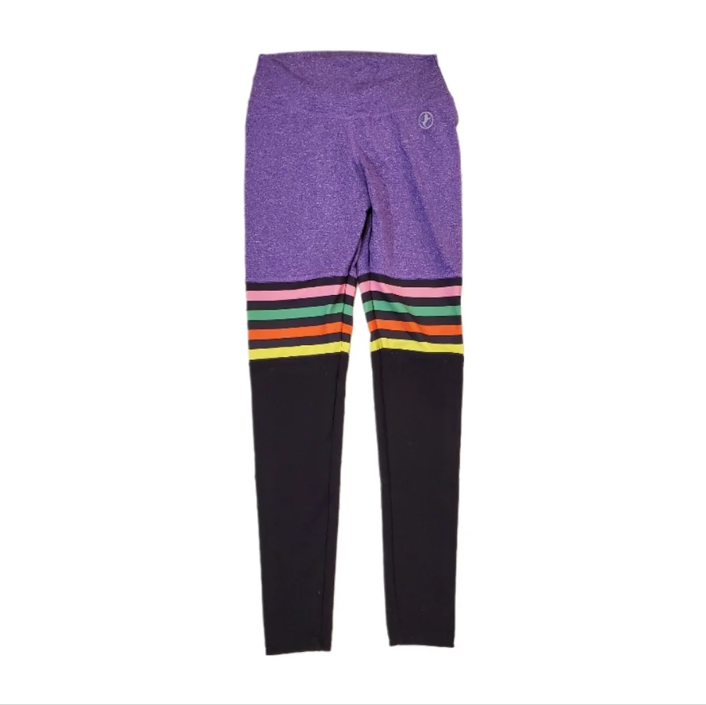 ABS2B Women's‎ Purple High Knee Stripes Scrunch Booty Workout Leggings Small